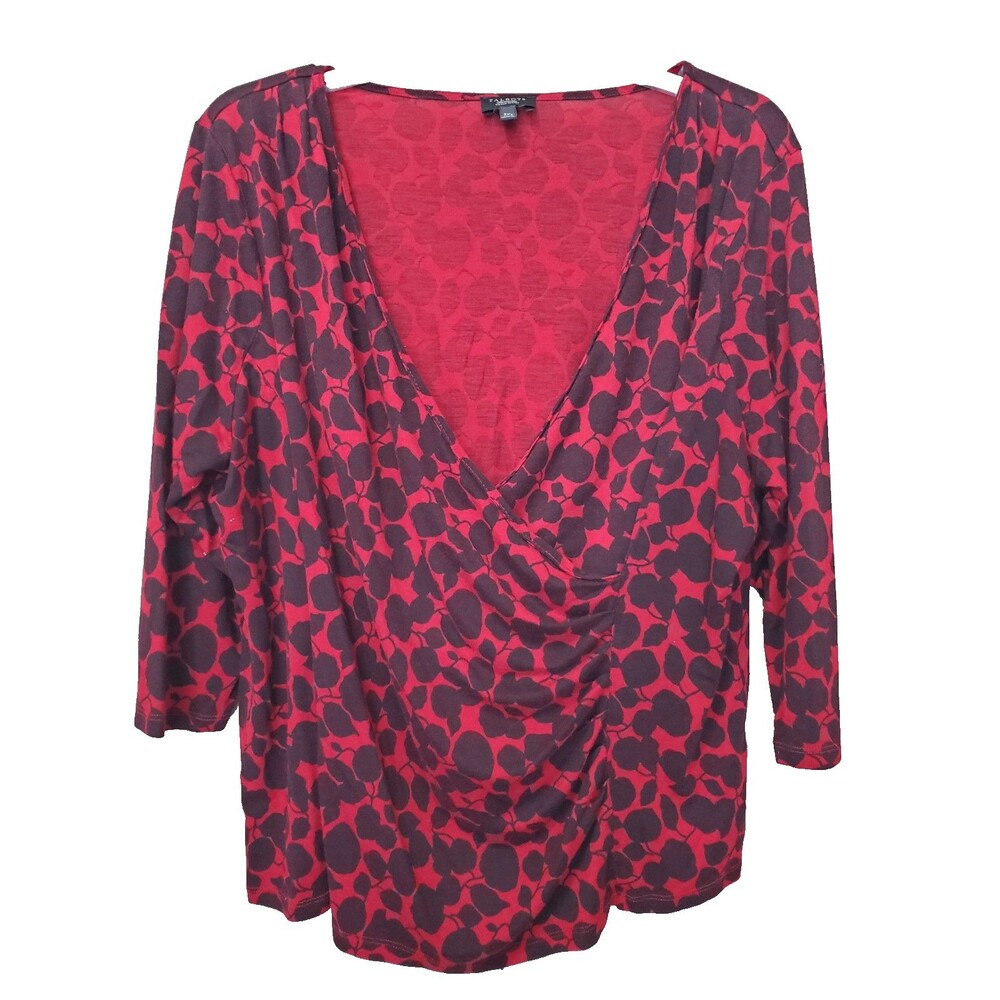 Talbots Woman Petites Red Floral Faux Wrap Blouse Size 3XP